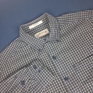 Orvis Sporting Traditions Mens M Blue Plaid Cotton Button Down Shirt Relaxed Fit
